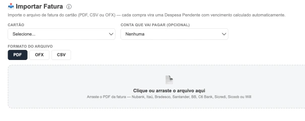 💳 A fatura fechou? Só importar no Minha Grana Organizada.